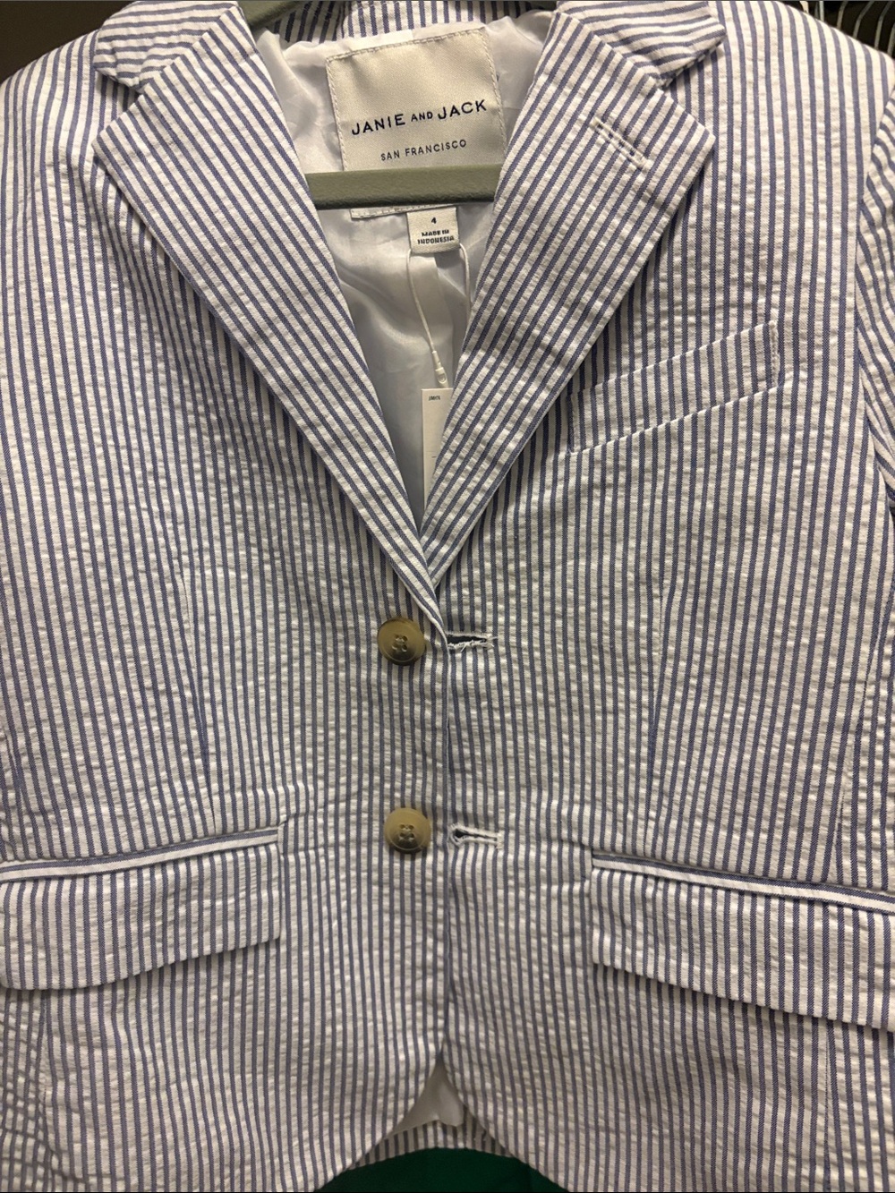 Janie and Jack Navy & White Striped Seersucker Blazer
